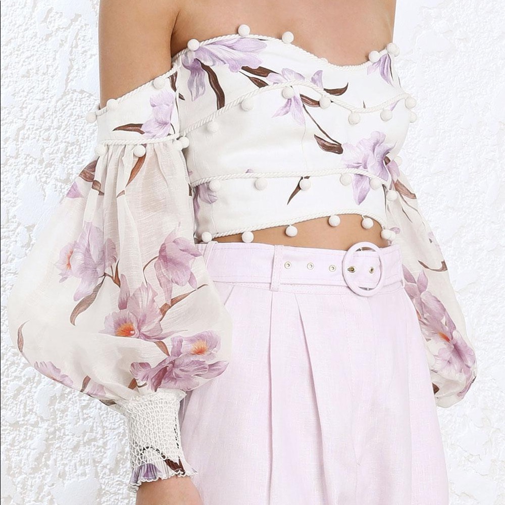 Zimmermann White and Purple Floral Crop Top - Picture 2 of 11